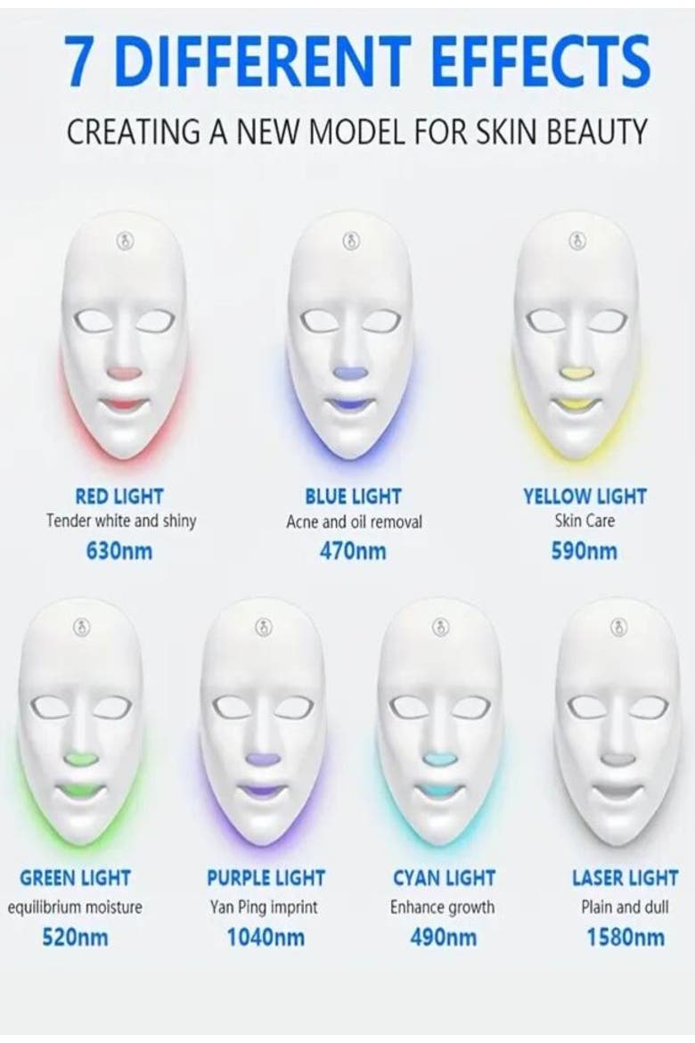 LED Face Mask - 7-Color Light Therapy, Alternate, color, White