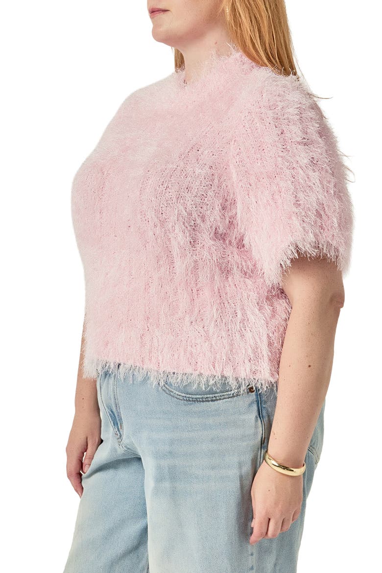 Fuzzy Short Sleeve Sweater, Alternate, color, PINK