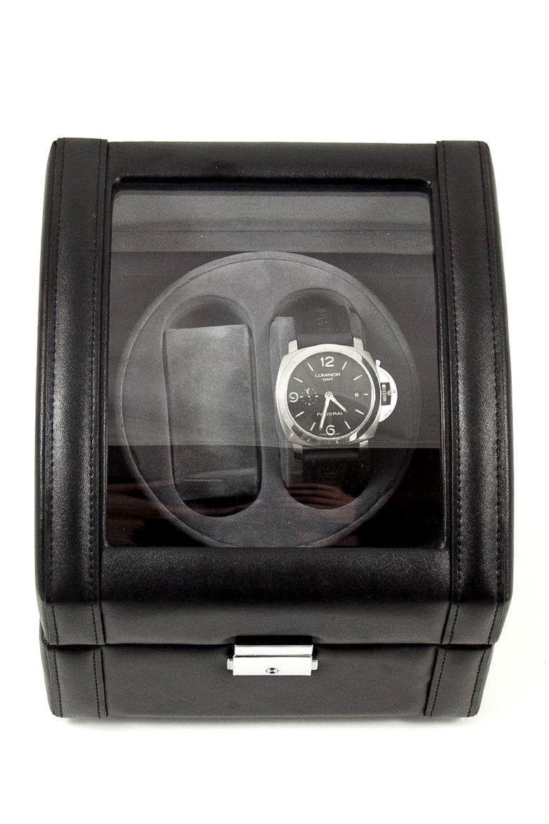 Black Leather Watch Winder, Alternate, color, BLACK