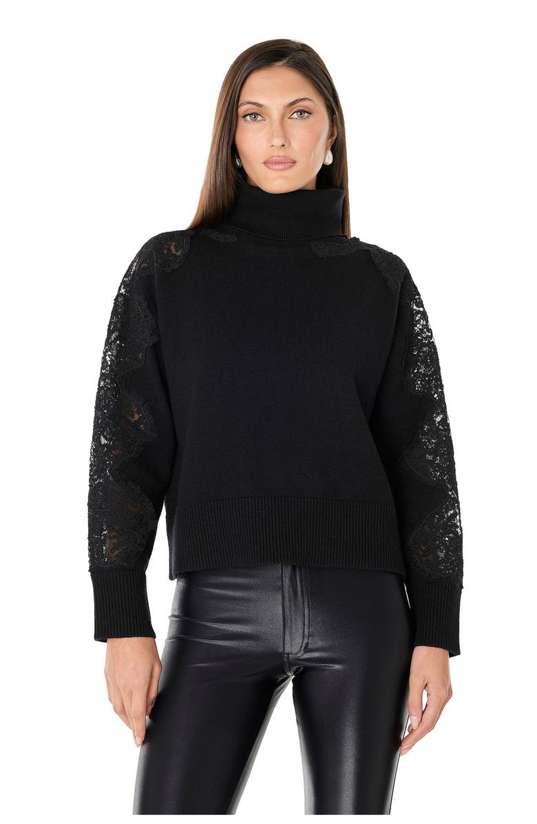 The Noli Shop Camille Lace Turtleneck Sweater, Main, color, Black
