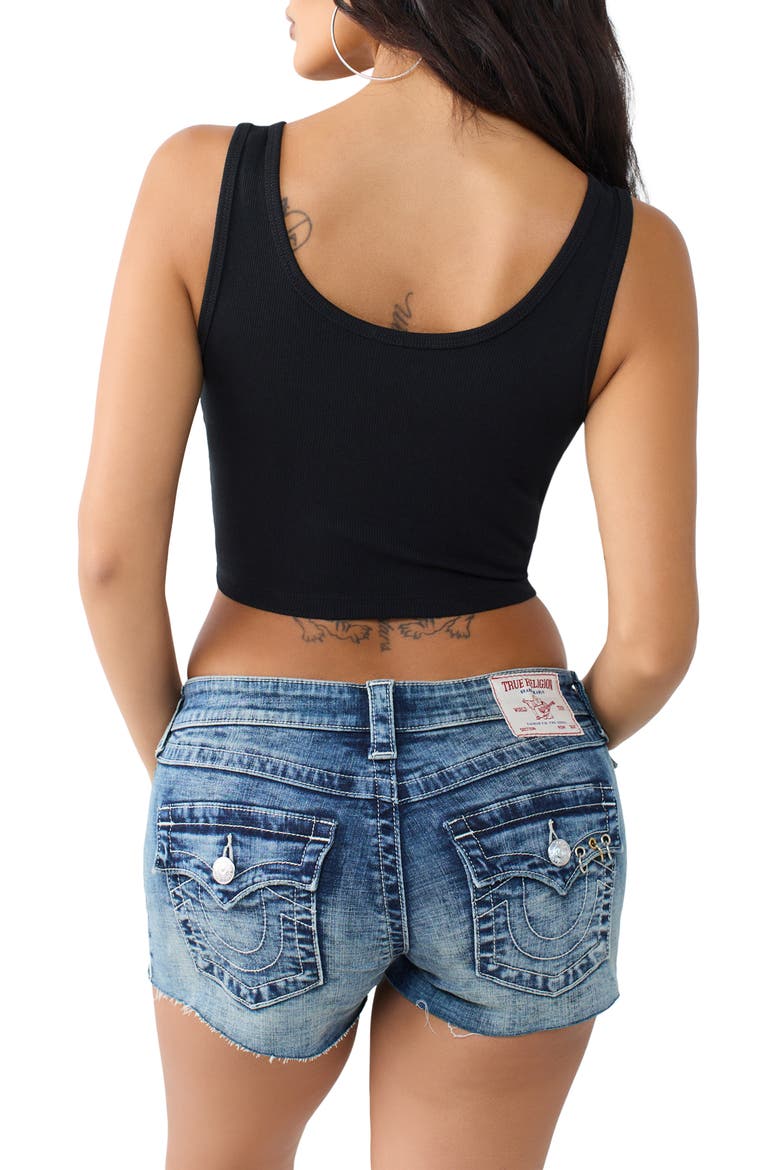 Crystal Embellished Logo Notch Neck Crop Tank Top, Alternate, color, JET BLACK