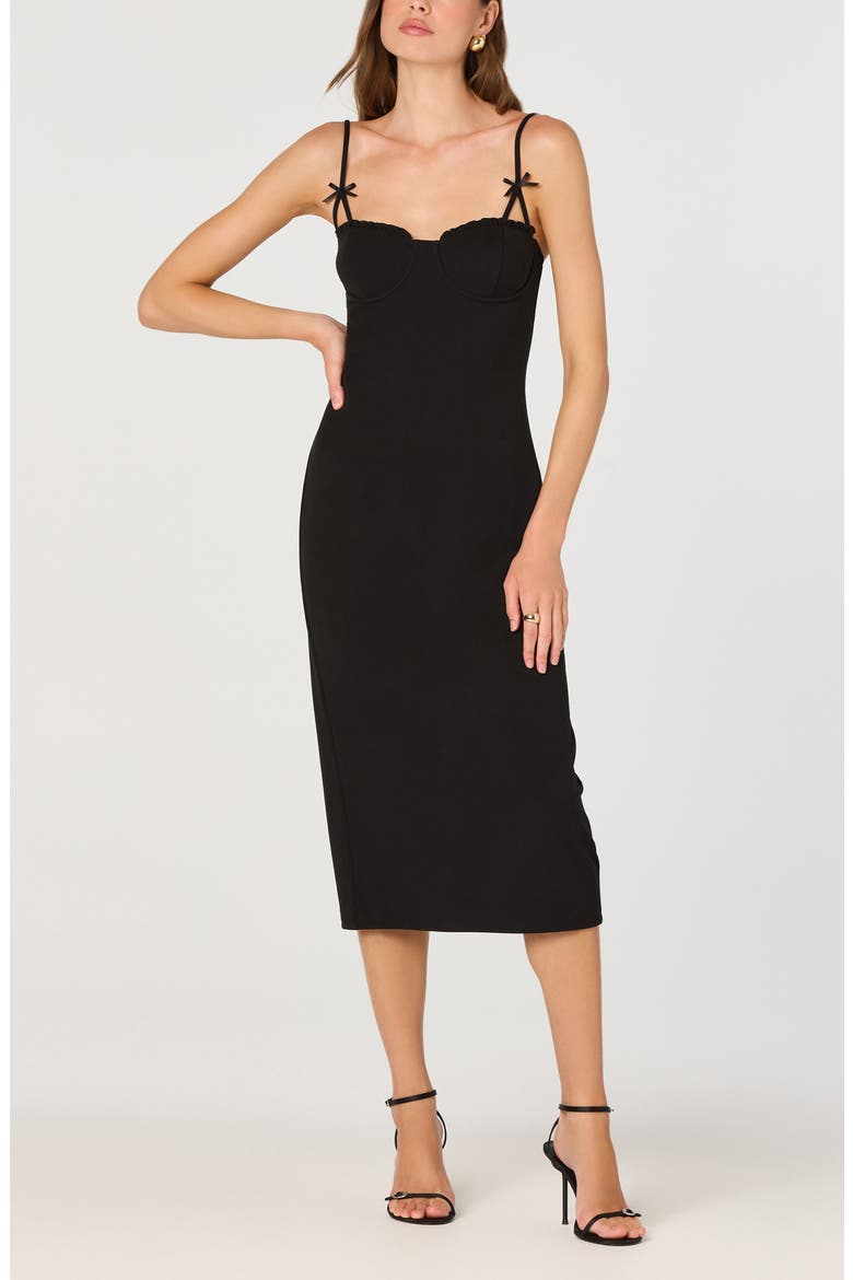 Bow Strap Midi Dress, Alternate, color, BLACK