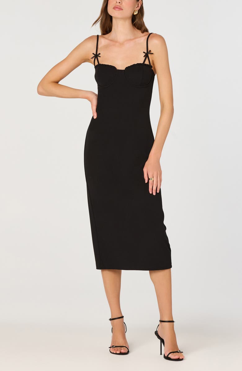 ASTR the Label Bow Strap Midi Dress, Alternate, color, Black