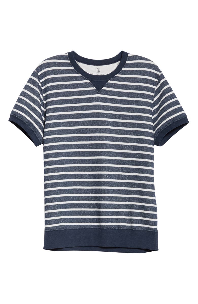 Brunello Cucinelli Stripe Cotton Crewneck T-Shirt, Alternate, color, 