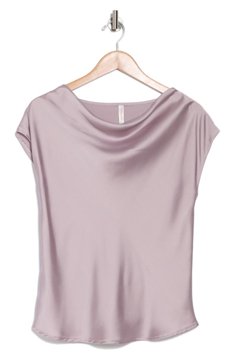 Cowl Neck Cap Sleeve Satin Top, Alternate, color, DUSTY LAVENDER