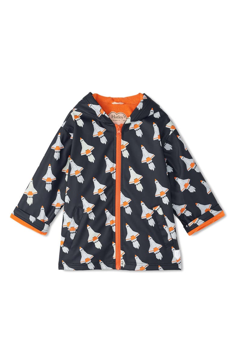 Hatley Kids' Space Shuttle Water Resistant Rain Jacket, Main, color, 