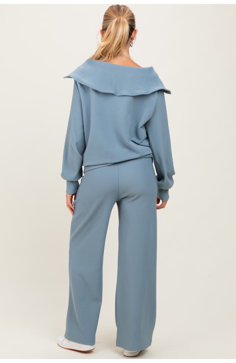 PinkBlush RIbbed Half Zip Pullover Wide Leg Pant Set, Alternate, color, Light Blue