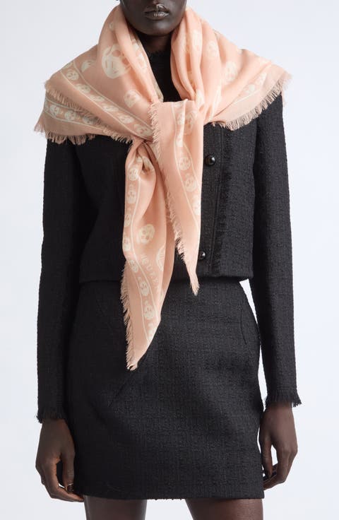 Skull Print Wool Fringe Scarf