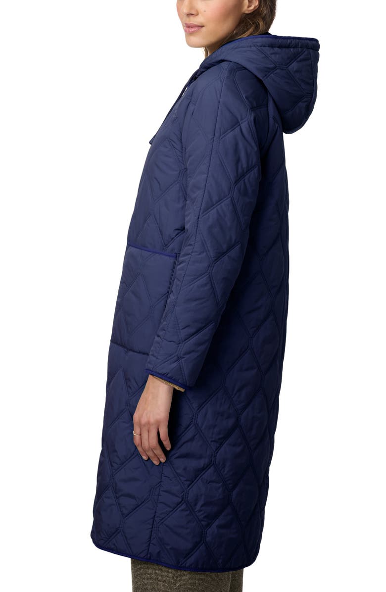 Bernardo Diamond Quilted Hooded Coat, Alternate, color, Navy