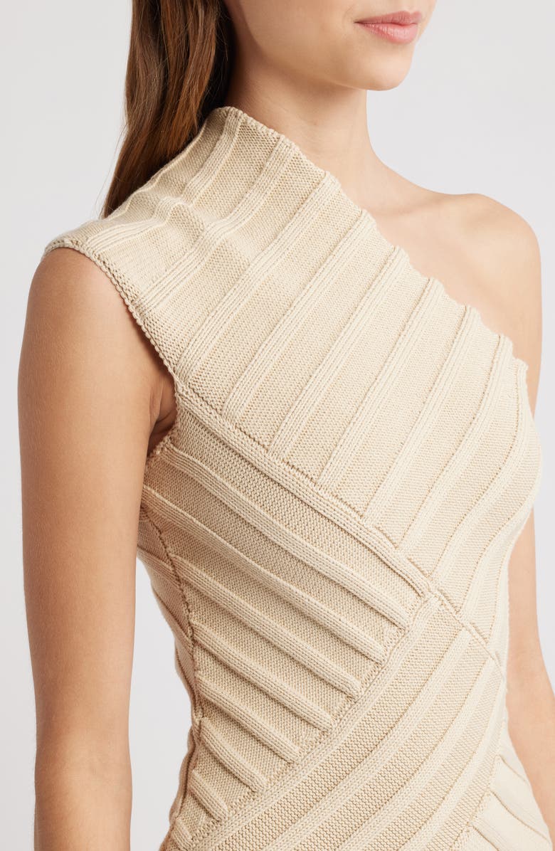 Cult Gaia Ceilo One-Shoulder Directional Rib Cotton Sweater Dress, Alternate, color, 
