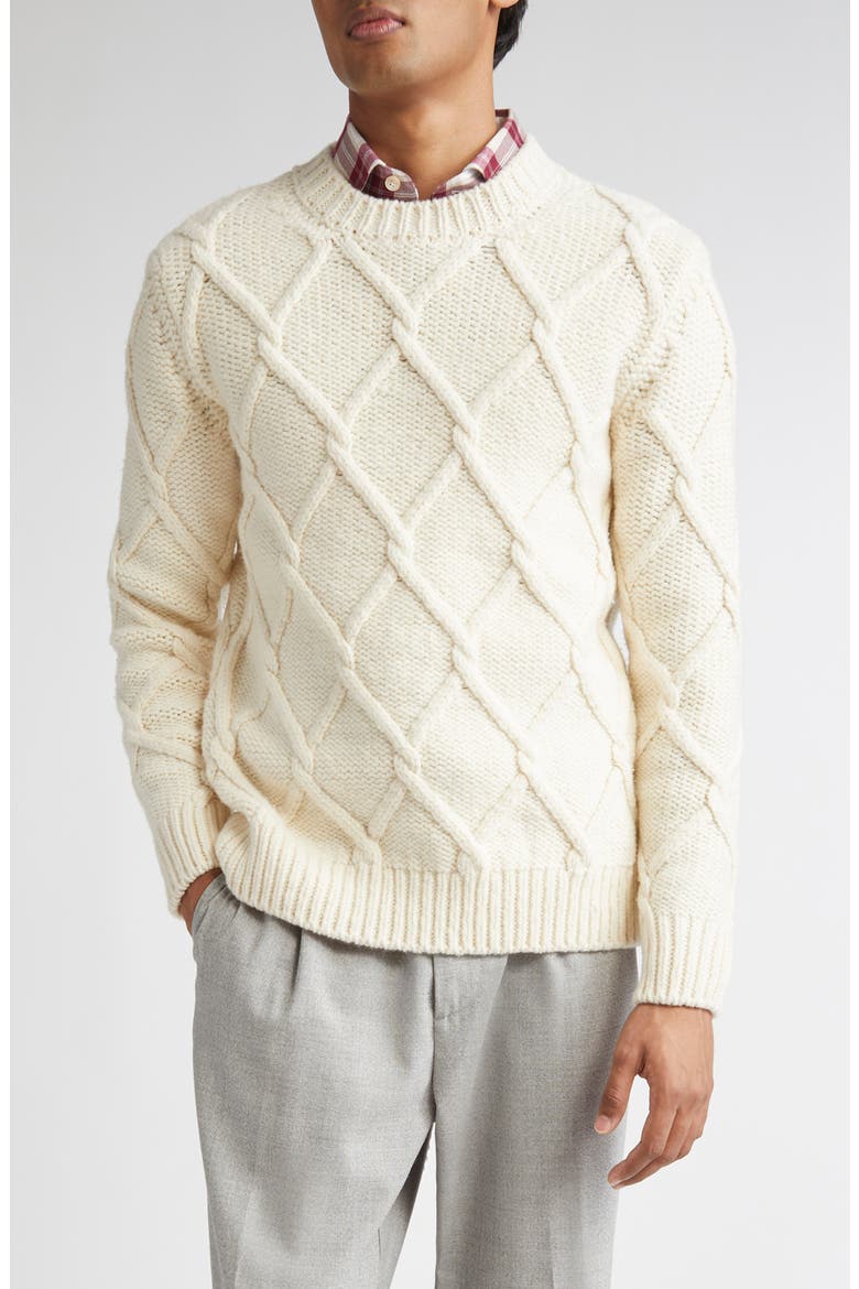 Diamond Stitch Wool Sweater, Main, color, WHITE