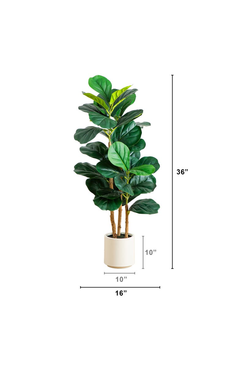 NEARLY NATURAL 3-ft Artificial Fiddle Leaf Tree in Decorative White Planter, Alternate, color, Green/Brown