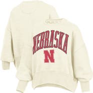 PRESSBOX Women's Pressbox Natural Nebraska Huskers Oversized Waist-Length Crewneck Sweatshirt