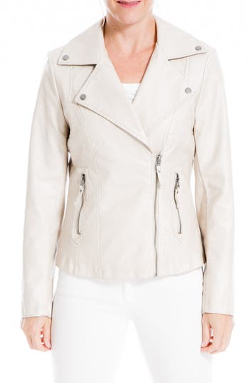 Max Studio Maxstudio Washed Faux Leather Moto Jacket In Neutral