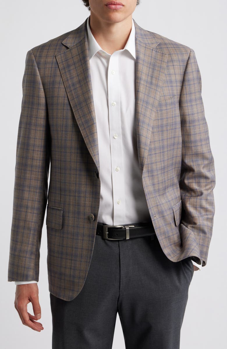 Heritage Gold Tan & Blue Double Check Slub Wool Sport Coat, Main, color, Tan