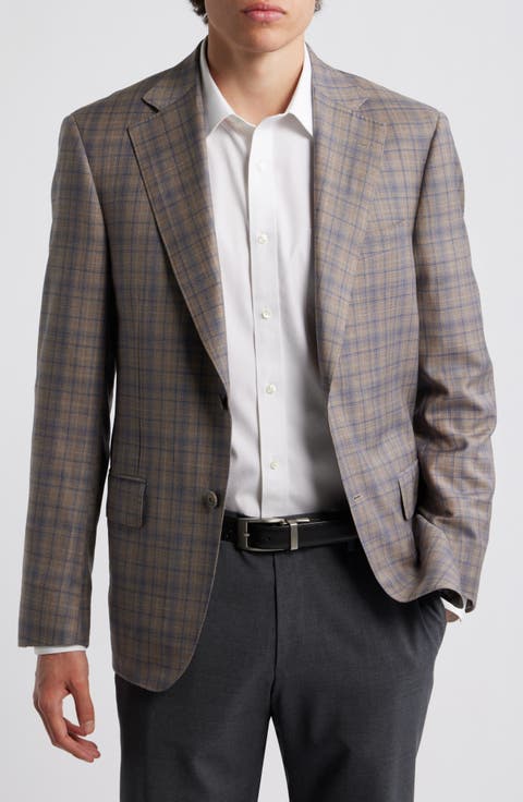 Tan & Blue Double Check Slub Wool Sport Coat (Regular & Big)