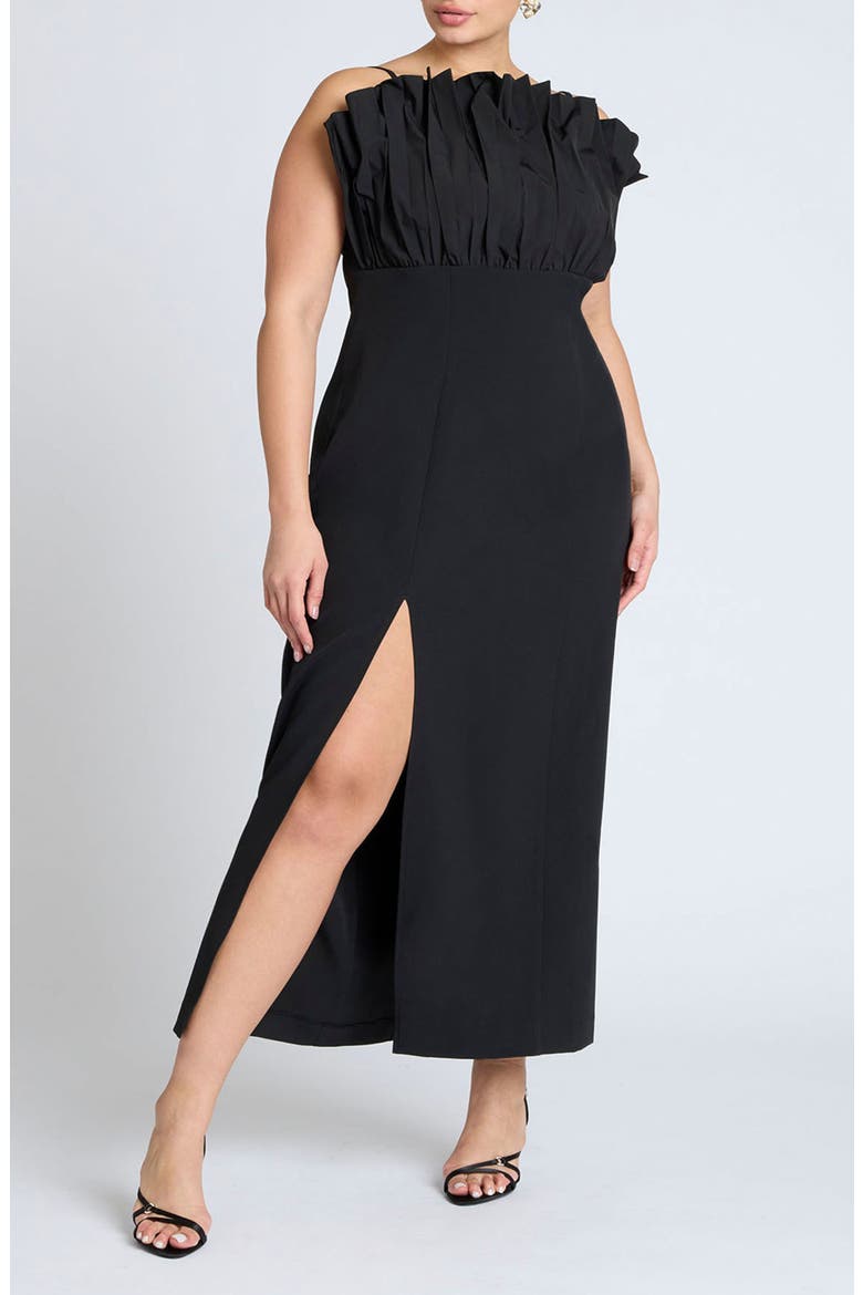 Pleated Ruffle Cocktail Dress, Main, color, BLACK ONYX