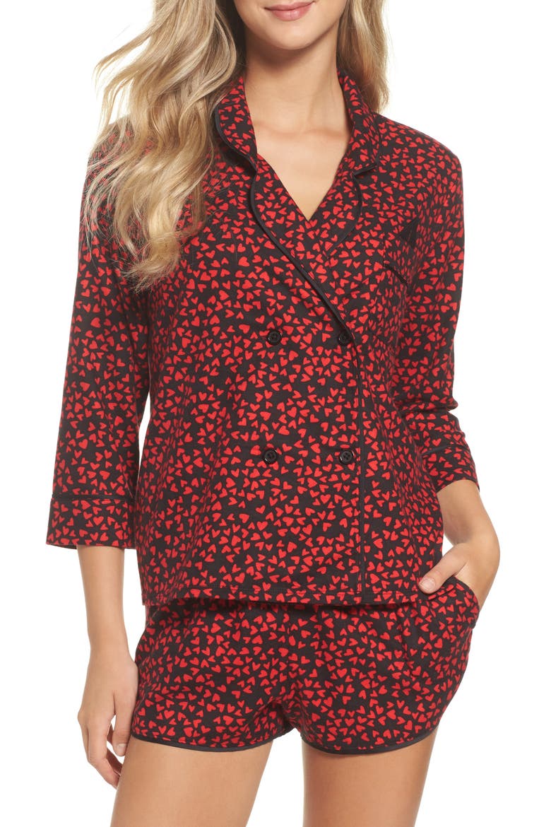 ROOM SERVICE Shorty Flannel Pajamas, Main, color, RED