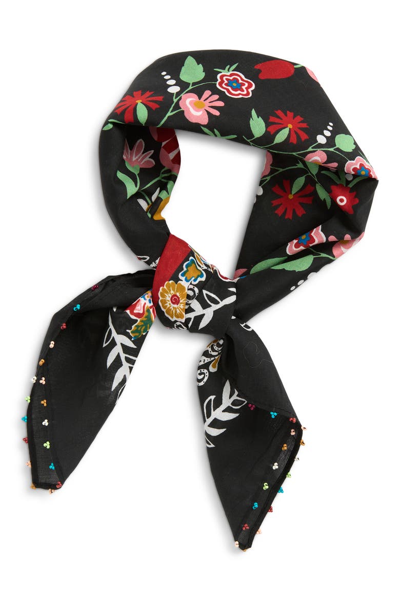 Beaded Cotton Bandana, Alternate, color, BLACK- RED COMBO