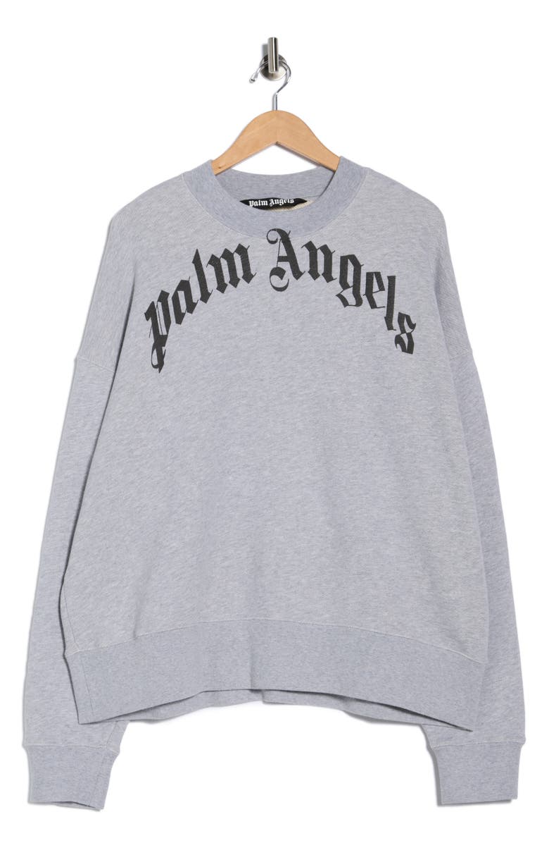 Palm Angels Curved Logo Graphic Sweatshirt, Main, color, Grey Black