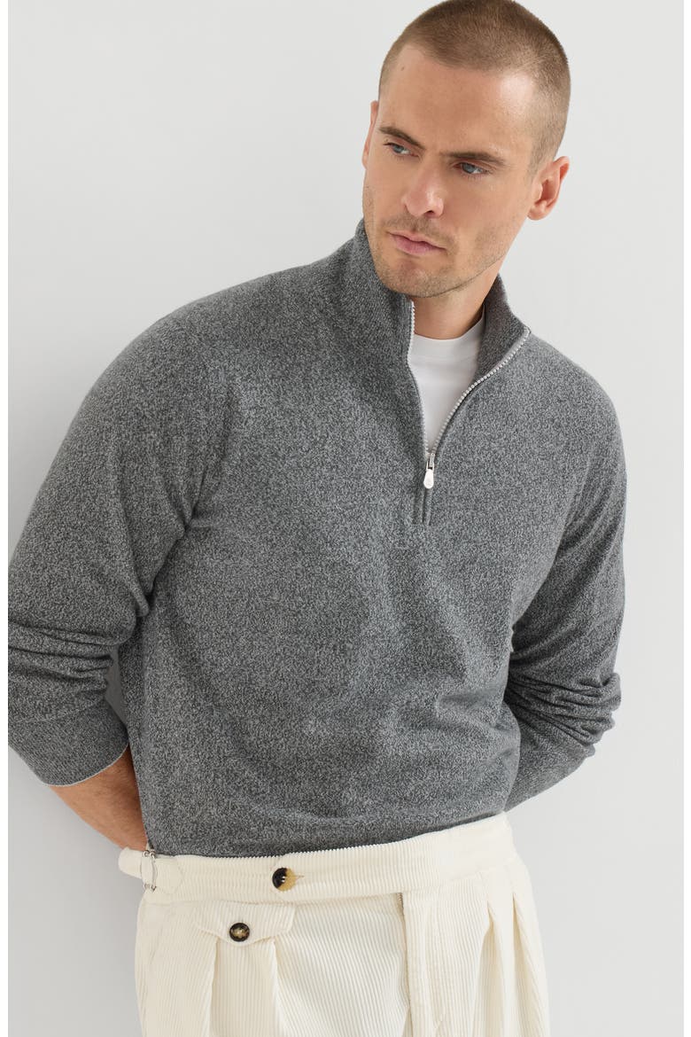 Mouliné cashmere sweater with half zip, Alternate, color, Dark Grey