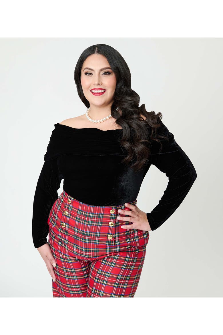 Plus Size Fold Shoulder Long Sleeve Knit Top, Main, color, Black
