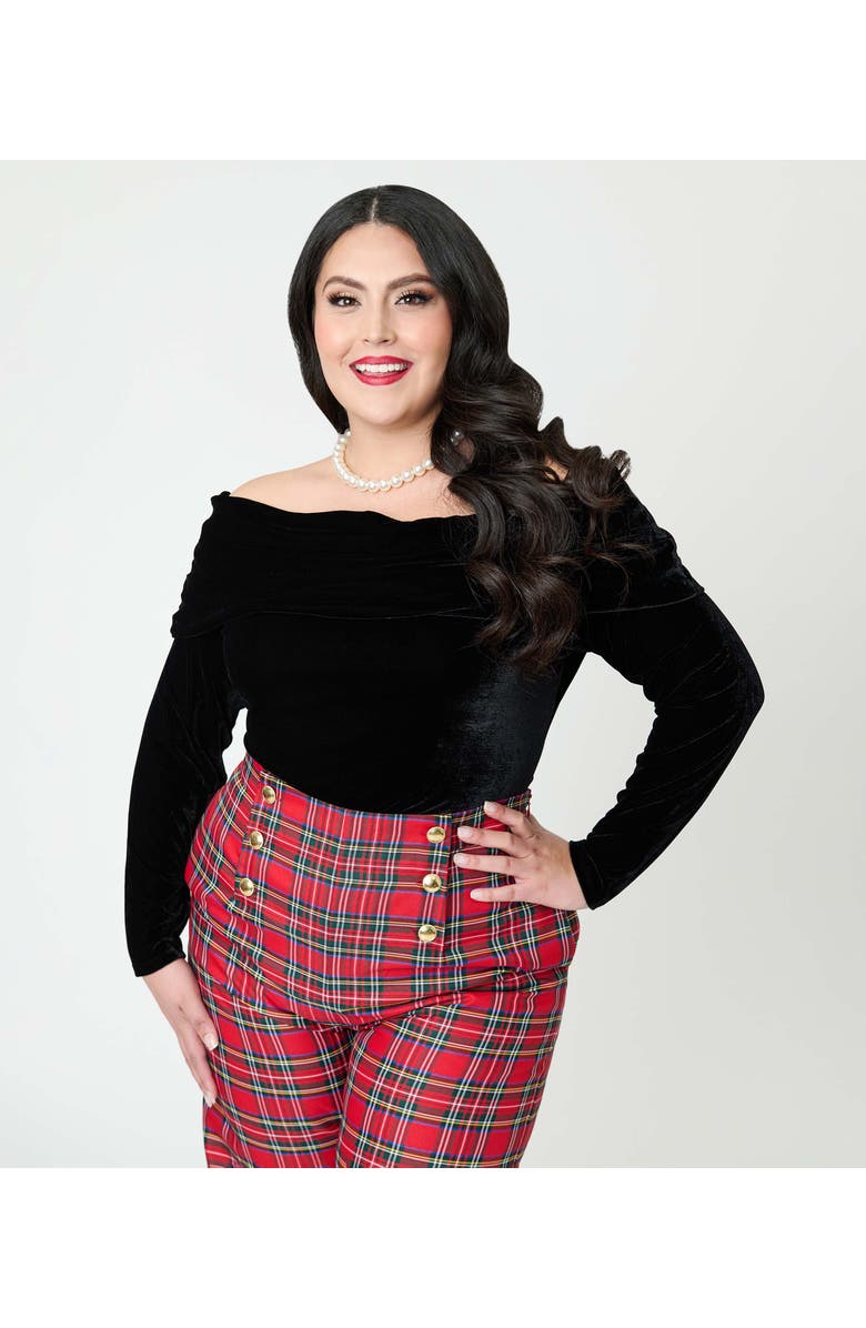 Unique Vintage Plus Size Fold Shoulder Long Sleeve Knit Top, Main, color, Black