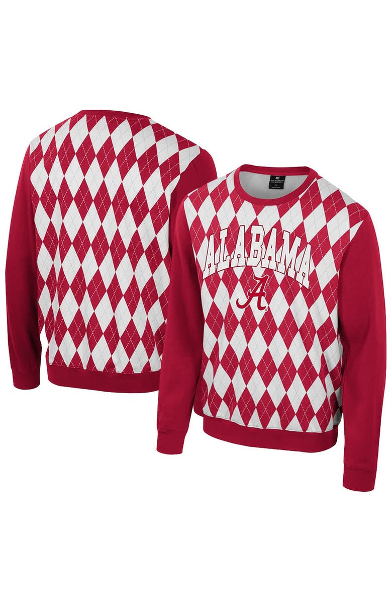 COLOSSEUM Men's Colosseum Crimson Alabama Crimson Tide The Dealio Argyle Pullover Sweatshirt, Main, color, Crimson