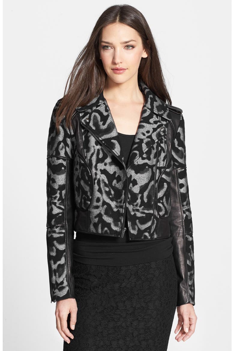 'Theodora Leo' Leather Accent Jacket, Main, color, GREY/BLACK