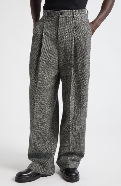 Houndstooth Pleated Wide Leg Trousers