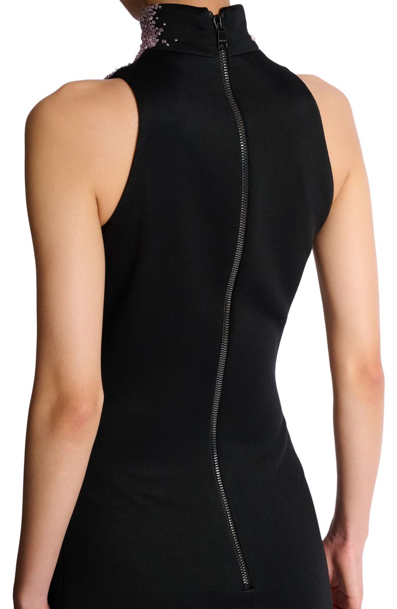 Balmain Milano jersey halterneck dress with "Amethyst" embroidery, Alternate, color, Black