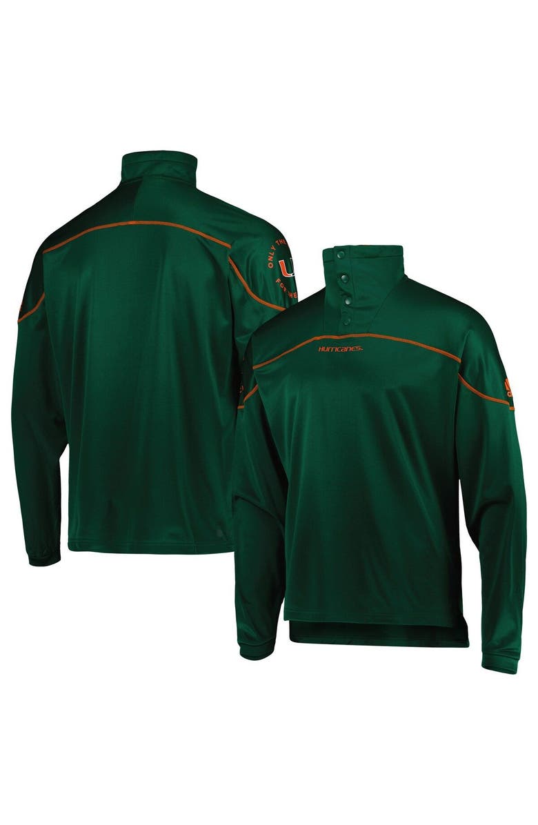 adidas Men's adidas Green Miami Hurricanes AEROREADY Knit Quarter-Snap Jacket, Main, color, Green