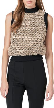 Endless Rose Sequins Mock Neck Tweed Sweater Vest