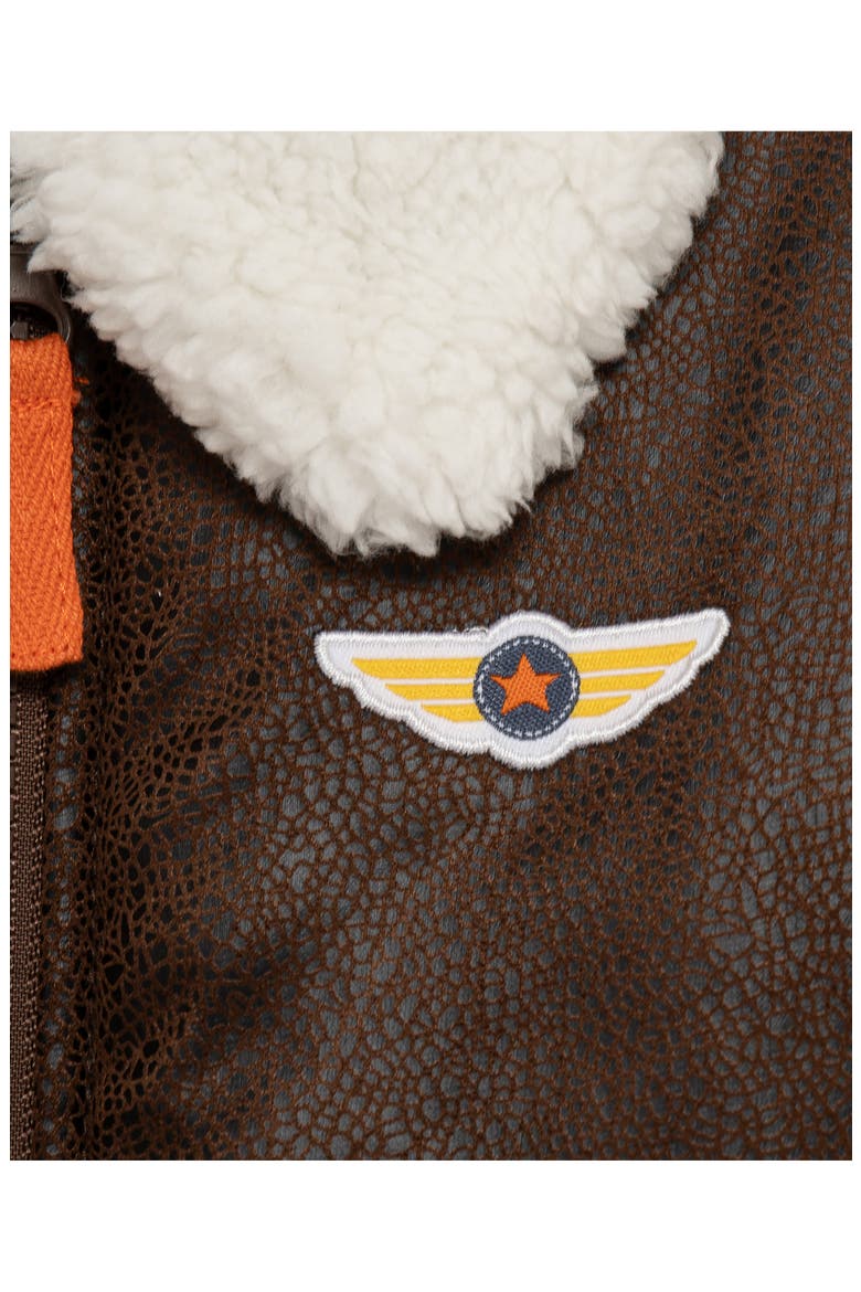 Set of 3 Aviator Graphic T-Shirt, Corduroy Pants & Faux Leather Flight Jacket, Alternate, color, BROWN