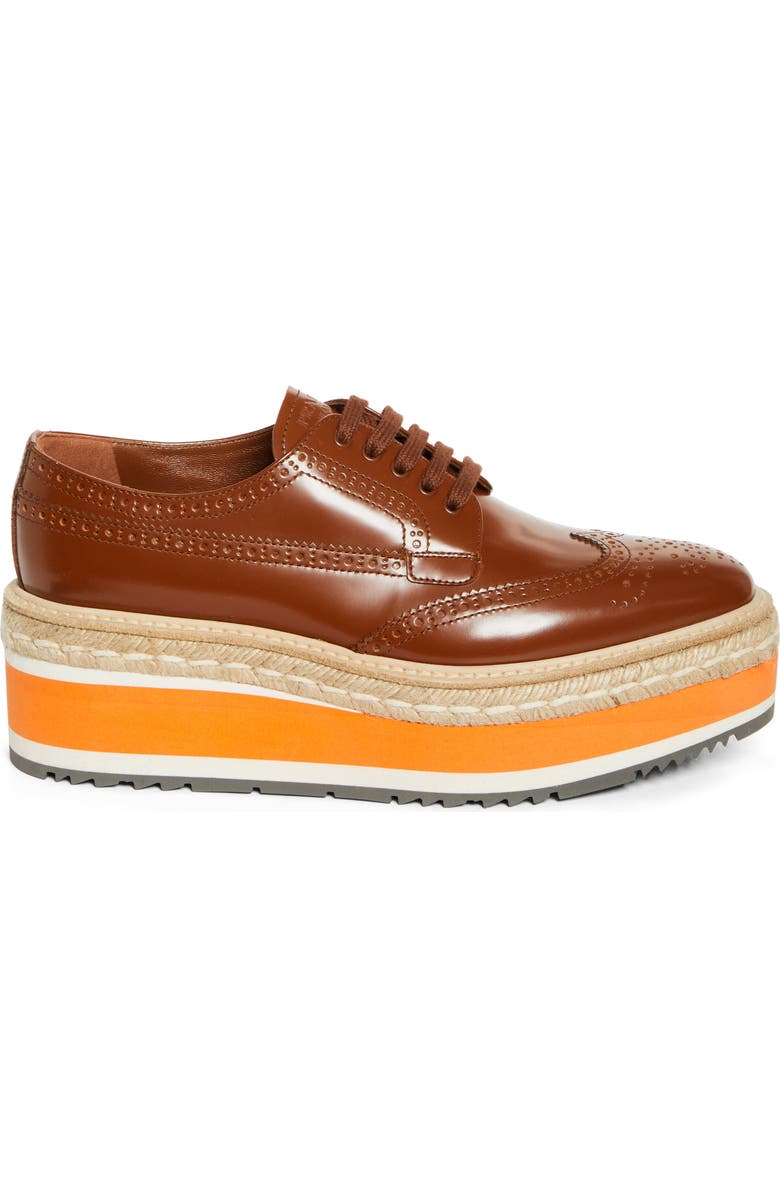 Prada Re-Edition 2011 Platform Wingtip Oxford, Alternate, color, Tabacco