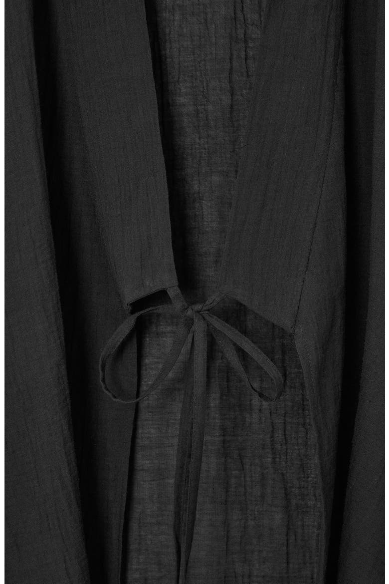 Tie Front Organic Cotton Jacket, Alternate, color, BLACK DARK