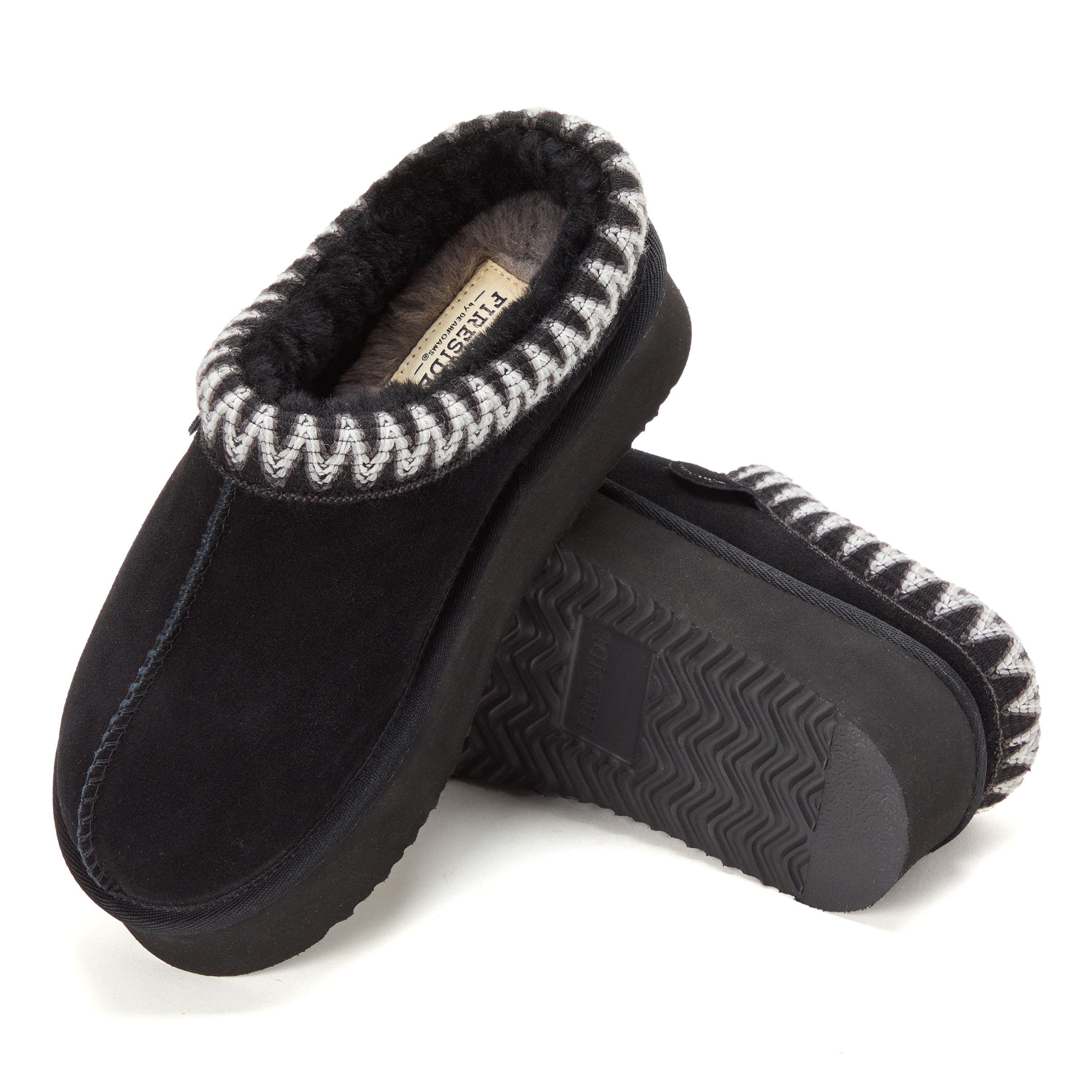 DEARFOAMS Fireside Queenstown Genuine Shearling Clog With Embroidery, Alternate, color, Black