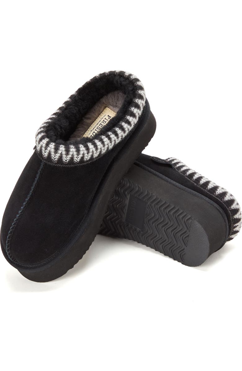 DEARFOAMS Fireside Queenstown Genuine Shearling Clog With Embroidery, Alternate, color, Black