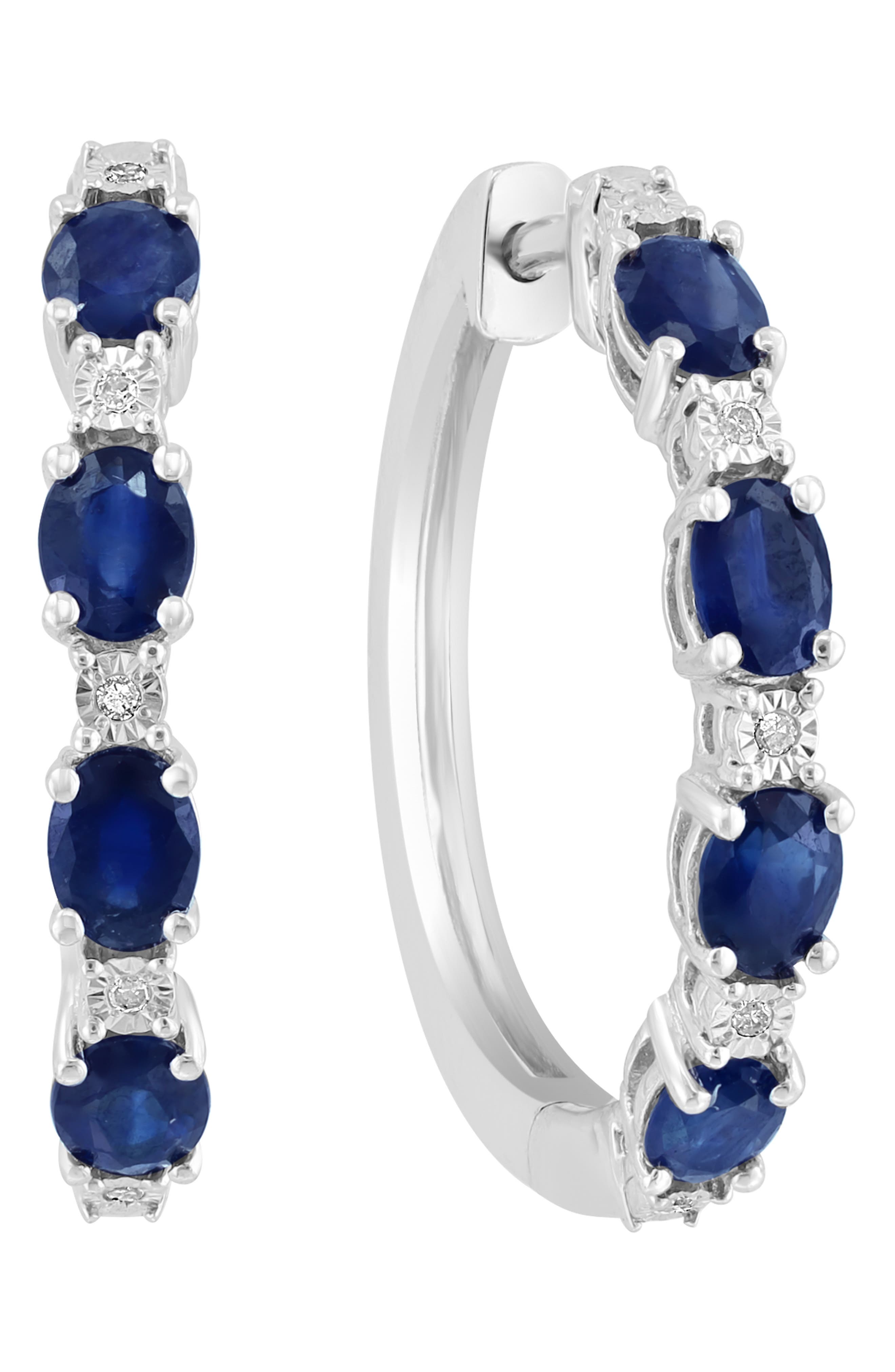 EFFY Sterling Silver Ruby & Diamond Hoop Earrings - 0.02 ctw