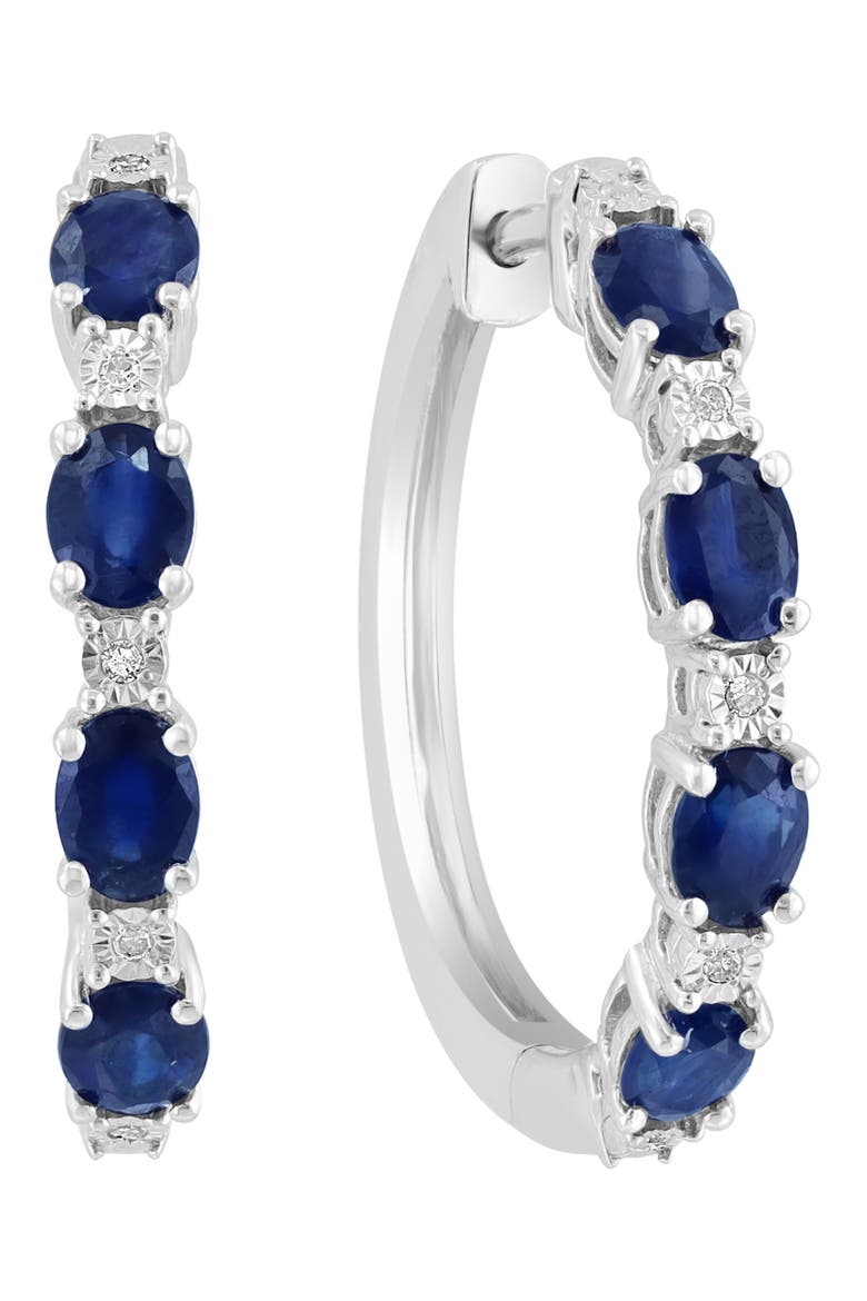 Sterling Silver Ruby & Diamond Hoop Earrings - 0.02 ctw, Main, color, BLUE