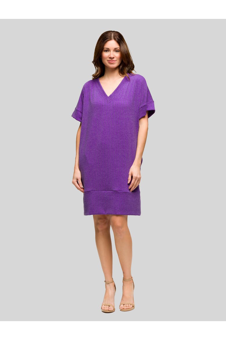 Womens Ribbed Knit V Neck Short Dolman Sleeve, Main, color, Purple