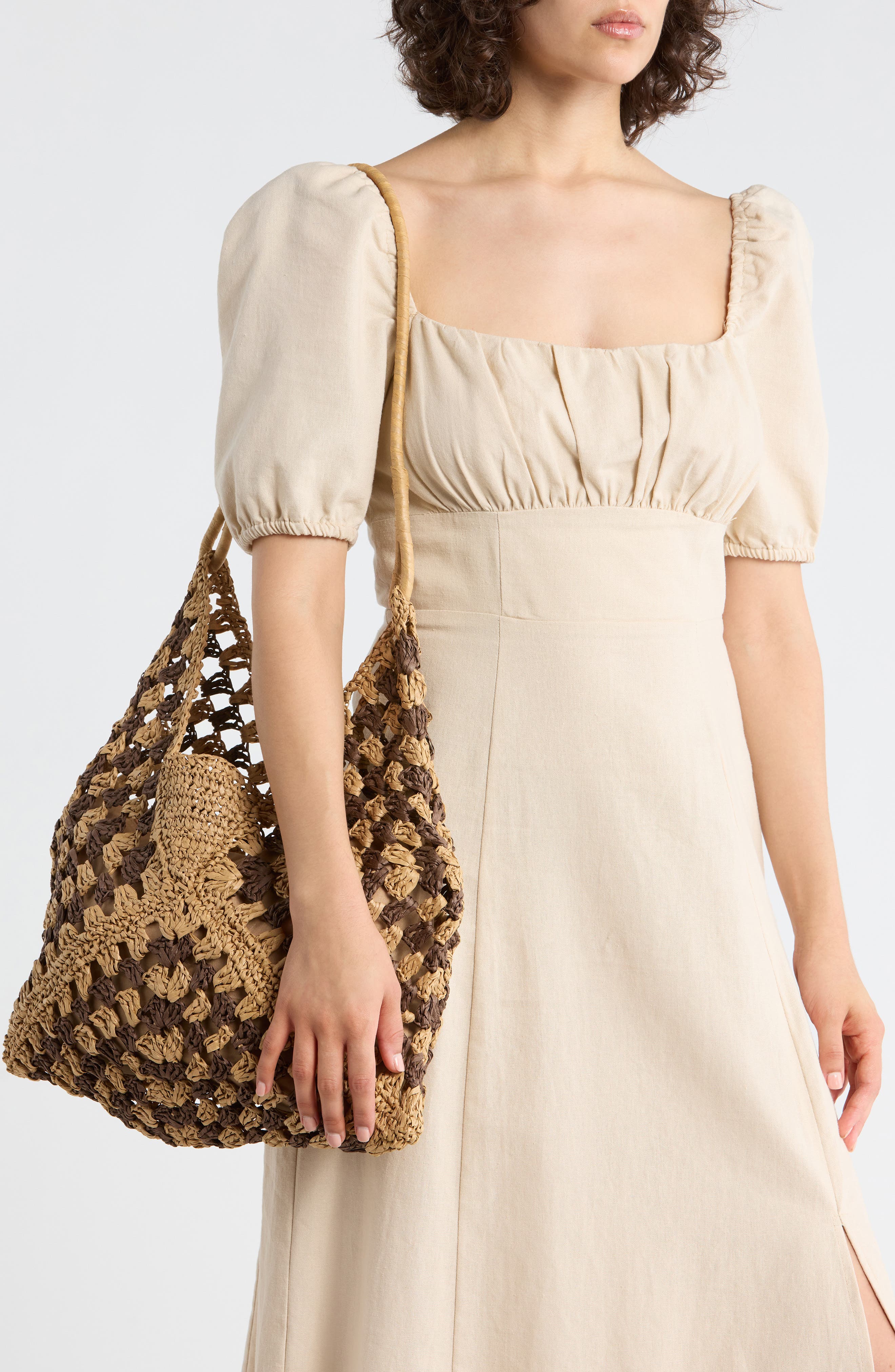 Collection XIIX DIamond Stripe Straw Tote, Alternate, color, Natural Brown