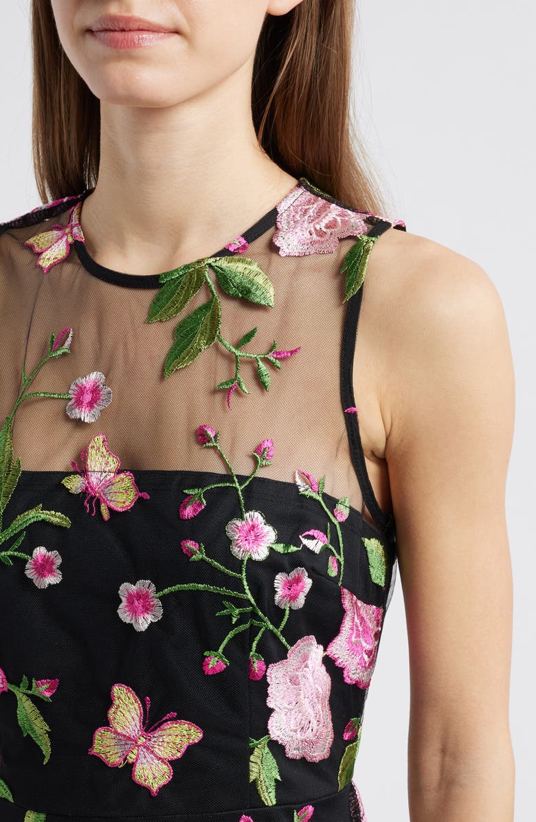 Sam Edelman Butterfly Rose Embroidered Fit & Flare Dress, Alternate, color, Black/ Fuchsia