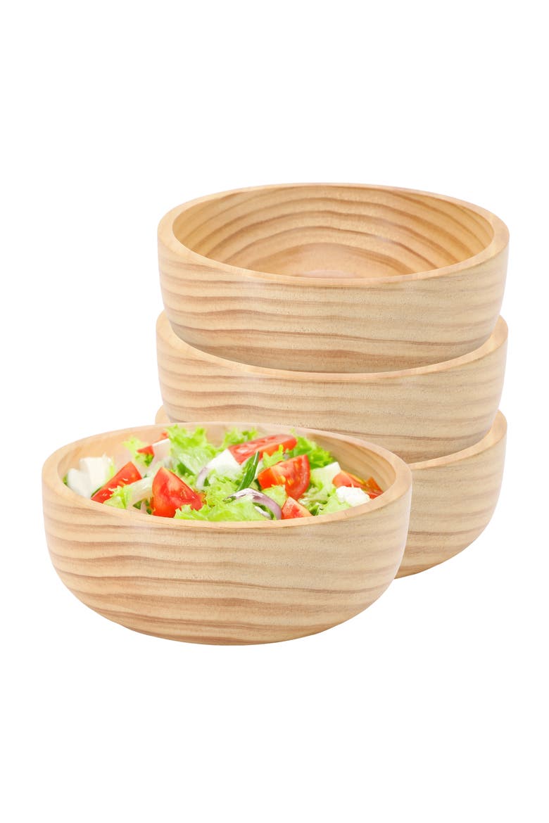 4 Piece 7 Inch Light Acacia Wood Serving Bowl, Main, color, Acacia