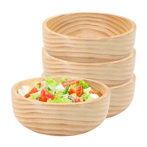 4 Piece 7 Inch Light Acacia Wood Serving Bowl