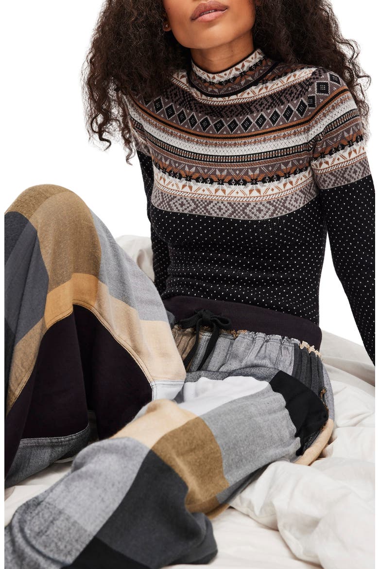 Warmer Fair Isle Long Sleeve Bodysuit, Alternate, color, BLACK IVORY COMBO