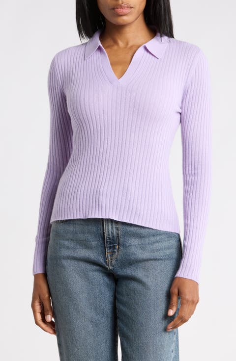 Rib Cashmere Polo Sweater