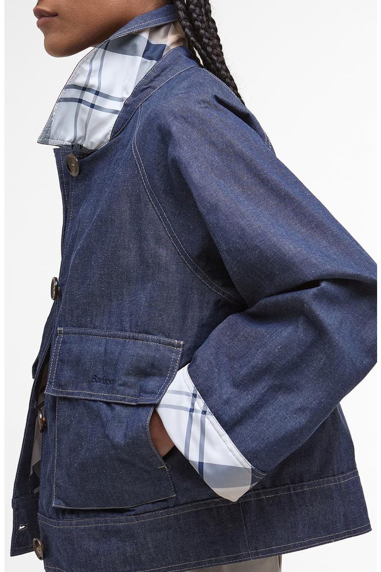 Water Resistant Denim Jacket, Alternate, color, INDIGO/ HESSIAN TARTAN