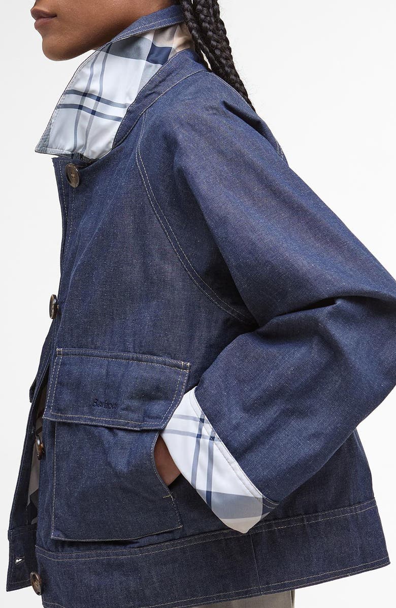 Barbour Water Resistant Denim Jacket, Alternate, color, Indigo/ Hessian Tartan