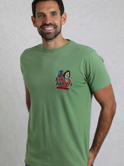 Fish Fighters Back Print Artist T-Shirt